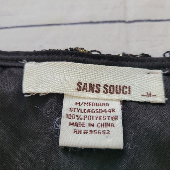 Sans Souci Size M Gold Overlay Sheath Sleeveless Cocktail Dress Holiday Glam - Picture 8 of 10